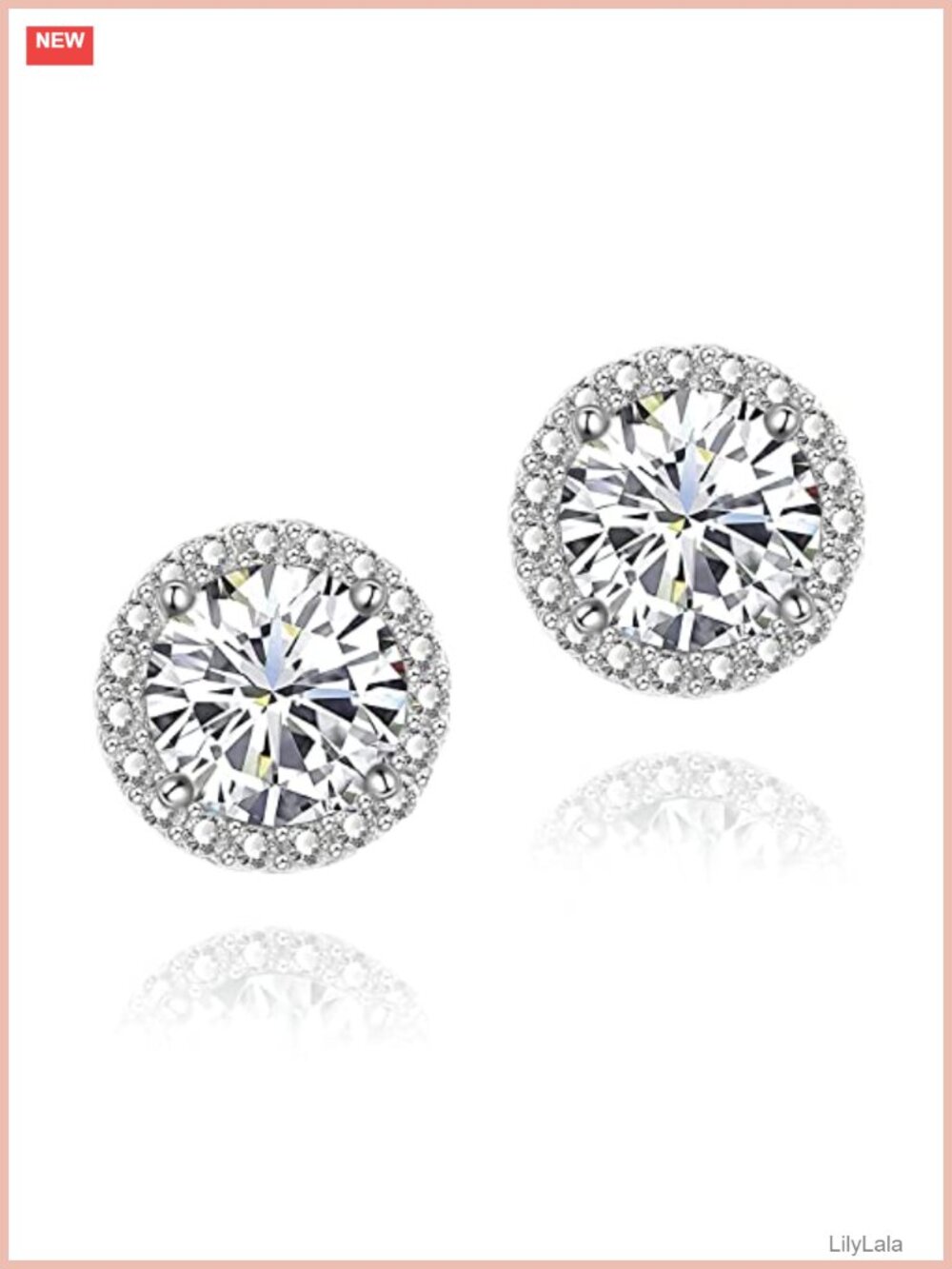 Round Cubic Zirconia Halo Stud Earrings Gold Plated Brass